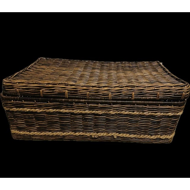 Nautical Vintage Large Coastal Rattan & Wicker Coffee Table With Storage in the Style of Ralph Lauren For Sale - Image 3 of 9