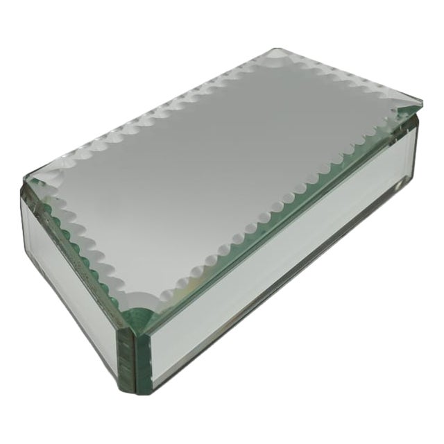 Vintage Art Deco Style Mirrored Glass Jewelry Box, 1950s For Sale