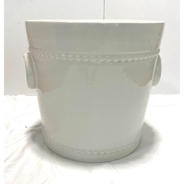 White 1970s Italian White Ceramic Planter Cachepot With Rings and Beaded Bands For Sale - Image 8 of 8