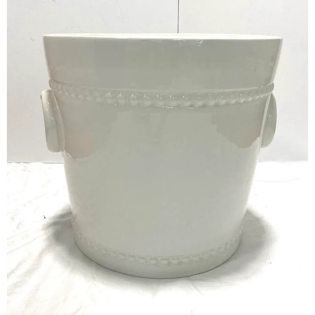 White Large 1970s Italian White Ceramic Cachepot Planter With Ring Handles & Beaded Bands For Sale - Image 8 of 8