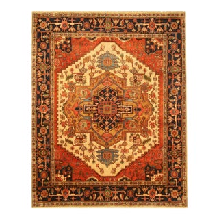 8x10 Luxurious Oriental Yellow Medallion Traditional Hand Knotted Wool Carpet Rug For Sale