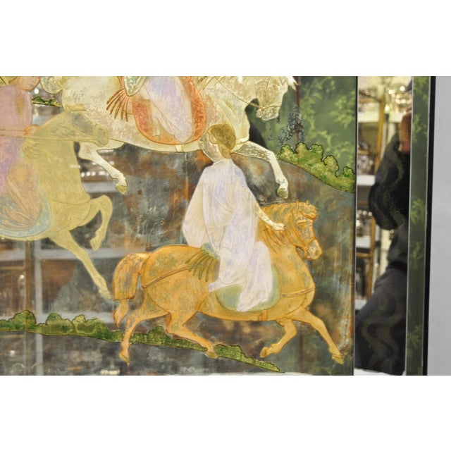 Vintage Chinoiserie Orientalist Verre Eglomise Smoked Glass Figural Wall Mirror For Sale In Philadelphia - Image 6 of 16