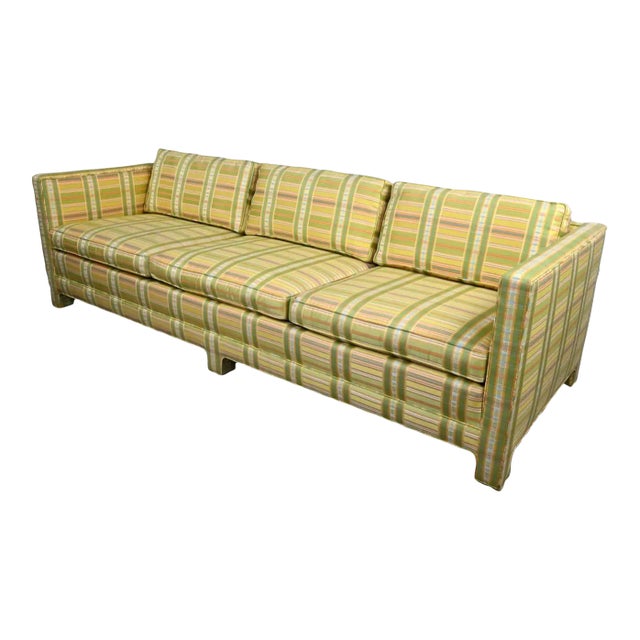 Vintage MCM to Modern Yellow & Chartreuse Plaid Tuxedo Sofa by Henredon For Sale