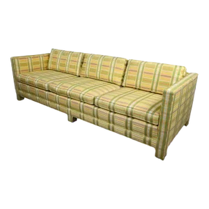 Vintage MCM to Modern Yellow & Chartreuse Plaid Tuxedo Sofa by Henredon