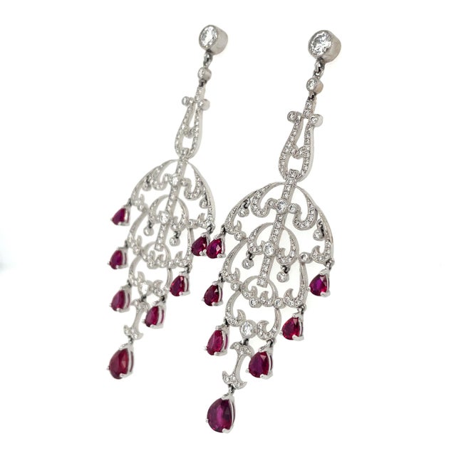 Contemporary Unheated Ruby and Diamond Chandelier Earrings, Pair For Sale - Image 3 of 6