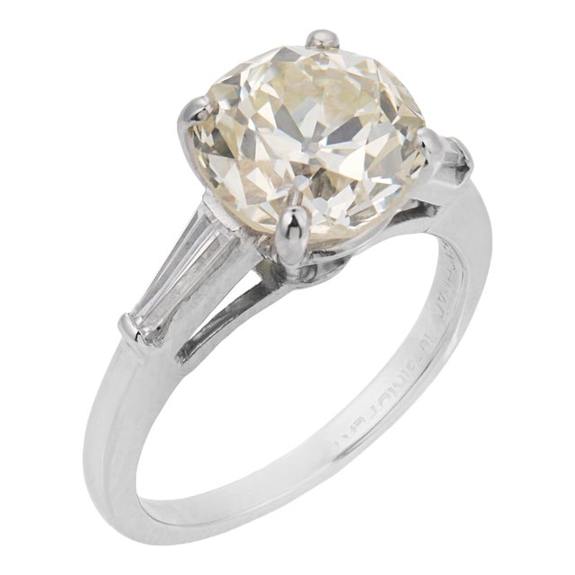 1950s Mid Century Gia 2.56 Carat Old European Cut Diamond Platinum Engagement Ring, Size 3.5 For Sale