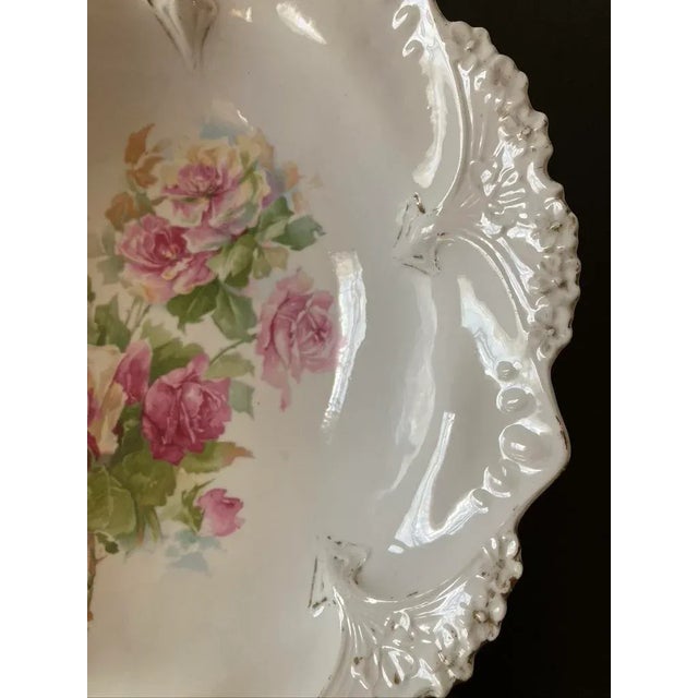 Ceramic Early 20th Century German White and Pink Rose Porcelain Serving Bowl by Prussia- Large For Sale - Image 7 of 12