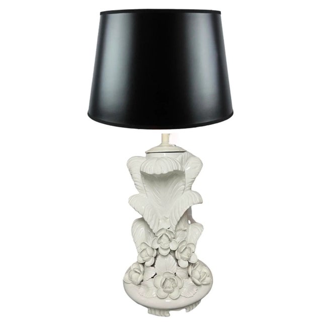 Mid 20th C. Hollywood Regency Serge Roche Style Italian Blanc De Chine Porcelain Ostrich Feather Lamp For Sale - Image 12 of 13