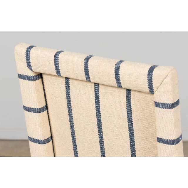 Blue Antique French Louis XIII Dining Chairs in Blue Striped Jacquard, Set of 12 For Sale - Image 8 of 18