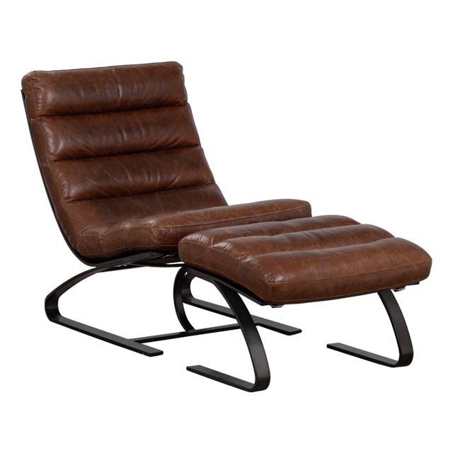 Lavello Chair & Stool Set in Brown - Saddle Brown Leather For Sale