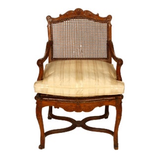 Regence Style Caned Fauteuil with Cushion For Sale