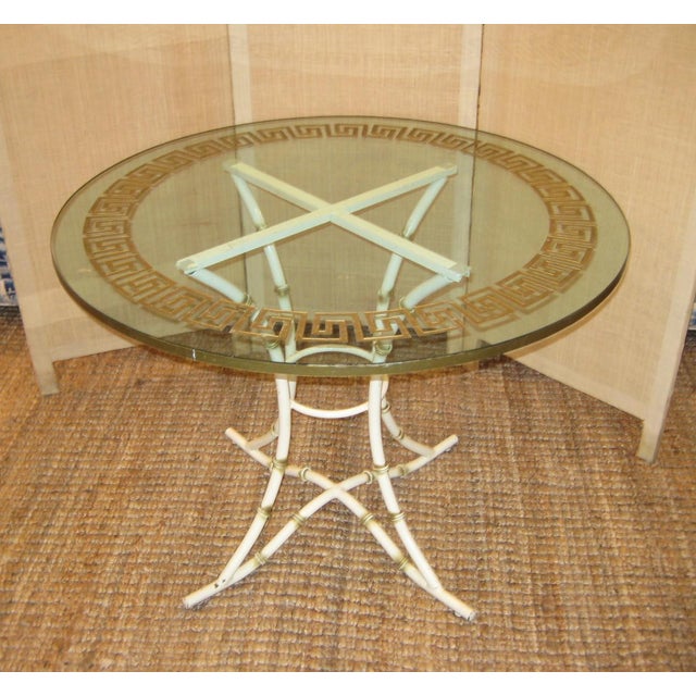 Mediterranean Greek Key Glass Top 38" Round Center Table Chairish