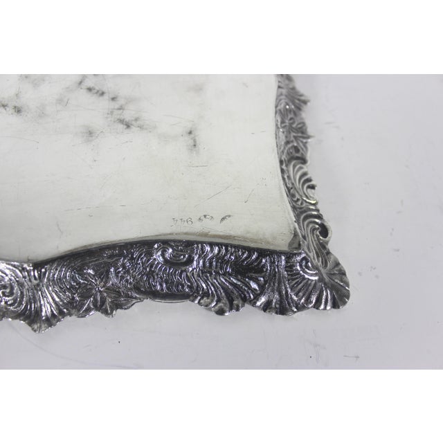 Ornate Silver Plated Square Tray Platter Vintage Plate Embossed Chased Serving For Sale - Image 11 of 14