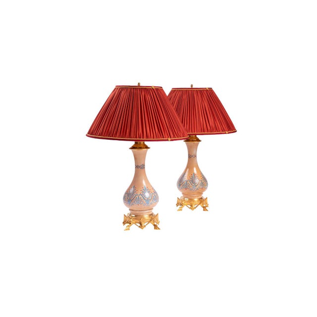 Gothic Style Gilt Bronze & Opaline Table Lamps, 1890s, Set of 2 For Sale - Image 10 of 10