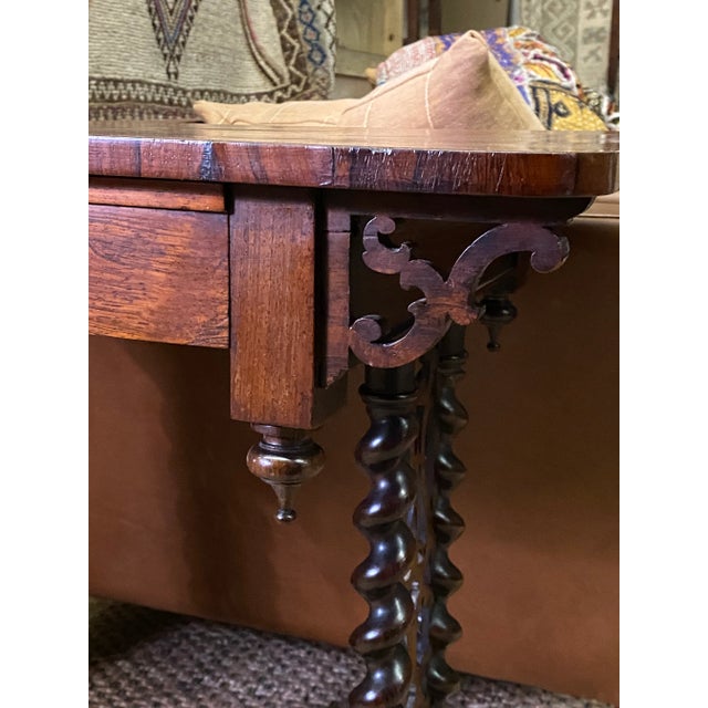 Antique Circa 1850 Rosewood English Barley Twist Stretchered Side Table with Drawer For Sale - Image 6 of 13