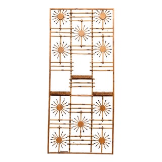 Vintage Rattan Screen with Sunburst, 1950s For Sale
