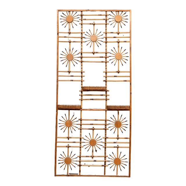 Vintage Rattan Screen with Sunburst, 1950s For Sale