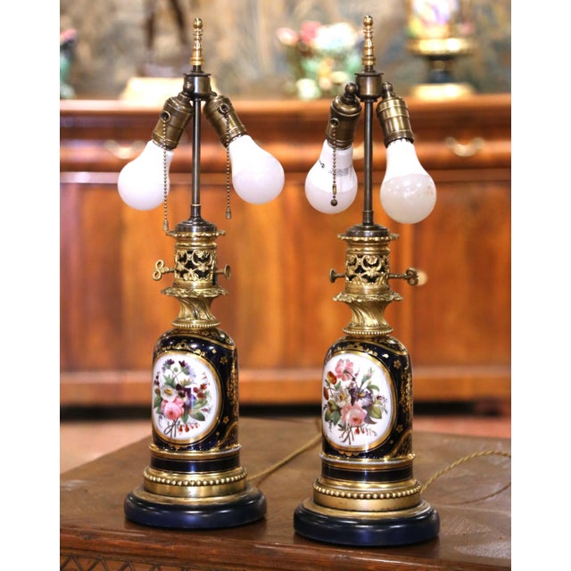 French 19th Century French Napoleon III Sèvres Porcelain Two-Light Lamps - a Pair For Sale - Image 3 of 10