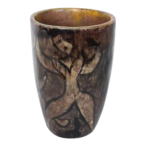 1950s Cereste Figurative Glazed Earthen Tone Oblong Art Pottery Vase