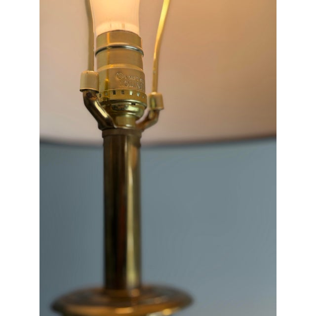 Neoclassical Vintage Stiffel Brass Neoclassical Baluster Table Lamps With Black Empire Shades - a Pair For Sale - Image 3 of 12