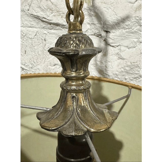 Vintage Boho Style Velvet Teal & Bronze Hanging Pendant Light For Sale - Image 4 of 7