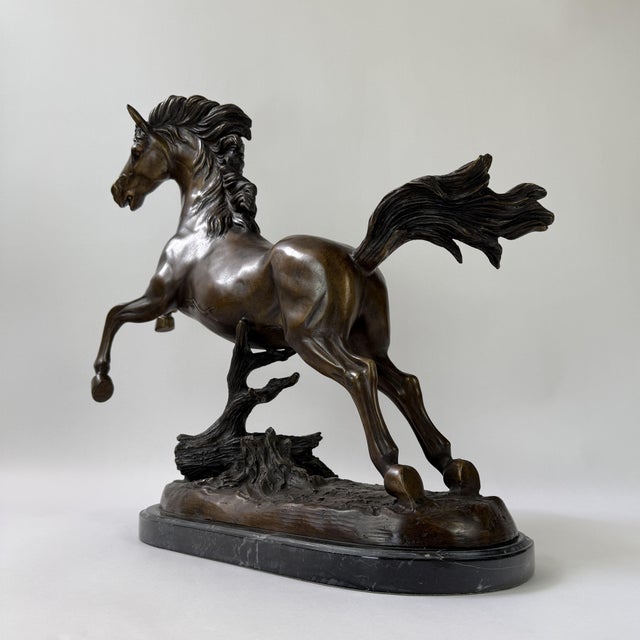 Late 20th Century Bronze Rearing Horse Sculpture on Marble Base, 21” H – Dynamic Equestrian Statue For Sale - Image 9 of 10