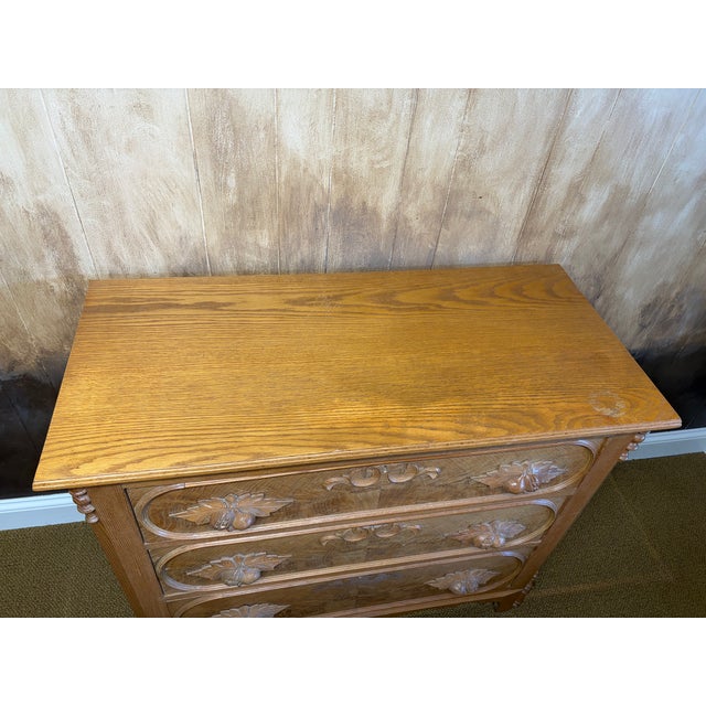 Vintage Chest With Original Appliqués and Pear Carved Handles, Racetrack Molding Drawers For Sale - Image 11 of 12