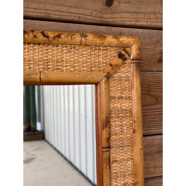 Mid 20th Century Vintage Coastal Tortoise Bamboo & Woven Rattan Wall Mirror For Sale - Image 5 of 12