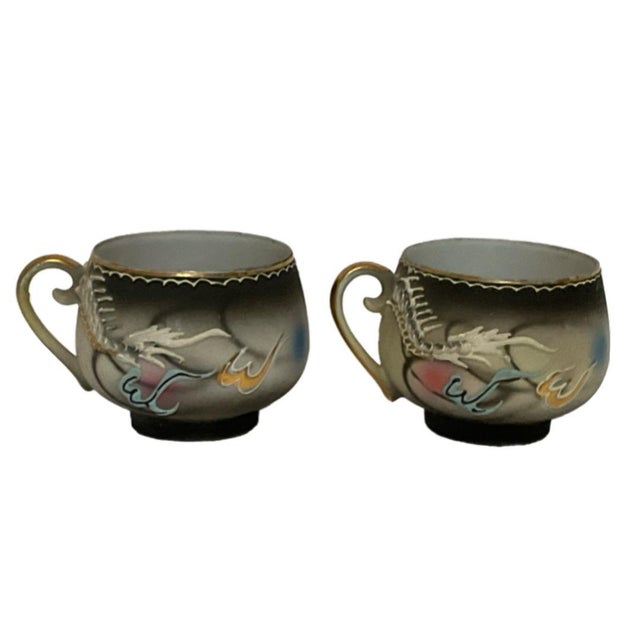 Early 20th Century Early 20th Century Japanese Lithophane Dragonware Moriage Teacups - 12 pcs For Sale - Image 5 of 9