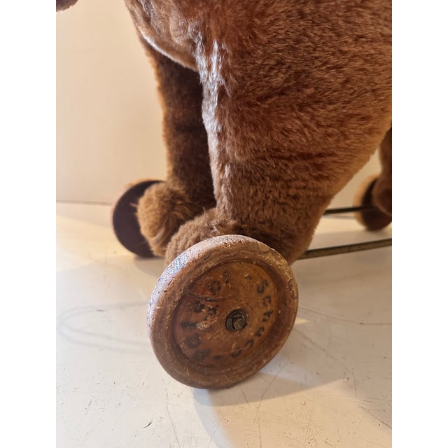 Brown Vintage Plush Bear Pull Toy on Wooden Wheels For Sale - Image 8 of 12