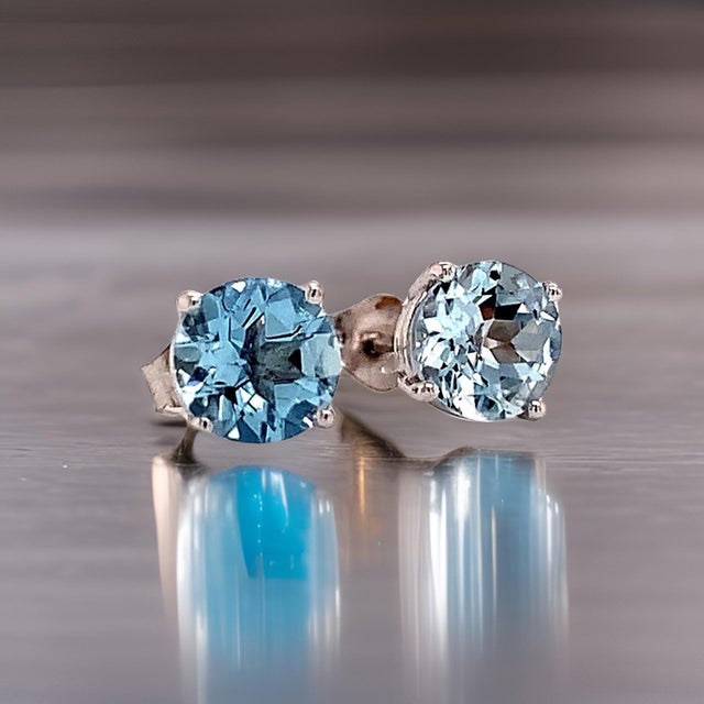 Natural Aquamarine Stud Earrings 14Karat White Gold 1.0 TCW Certified For Sale - Image 9 of 11