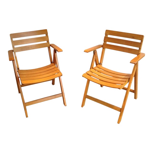 Circa 1970 French Signed Clairitex Wooden Armchairs - A Pair For Sale