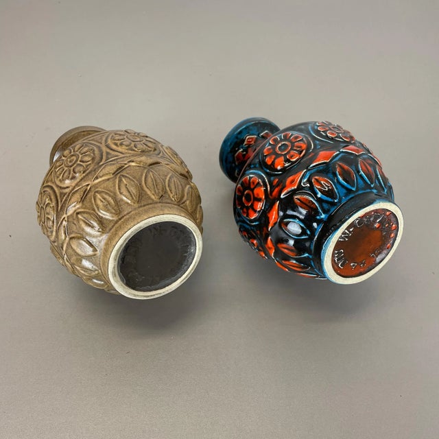 Multi-Color Fat Lava Op Art Pottery Vase by Bay Ceramics Germany, 1960s, Set of 2 For Sale - Image 14 of 17