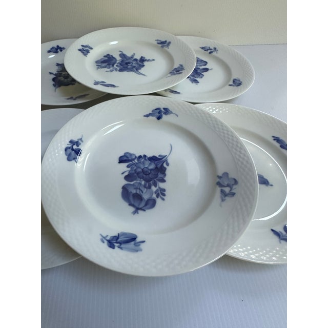 White 1980's Royal CopenhagenDenmark Blue Flowers Braided Edges Six(6) Salad Plates 7.5",Six(6) 7" Saucers(#8195),Six(6) Saucers 6.5"(#8269) - 18 pcs For Sale - Image 8 of 18