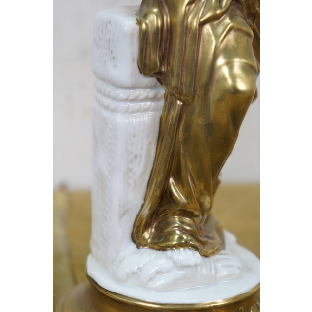 Neoclassical Greek Goddess 24k Gold Gilt Porcelain Statues Figurines 11" For Sale - Image 15 of 16