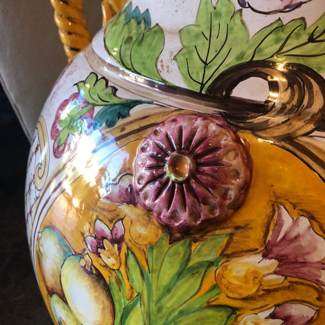 1990s Italian Yellow and Green Hand Painted Ceramic Urn For Sale - Image 4 of 13