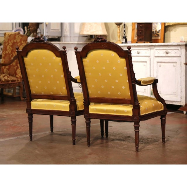 Pair of 19th Century French Louis XVI Walnut Fauteuils With Eagle Crest For Sale - Image 10 of 10