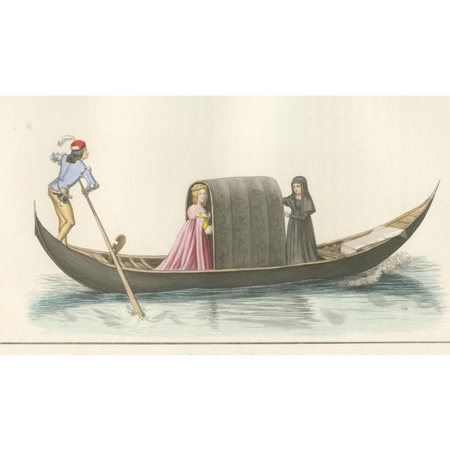 P. Mercuri, Venetian Noblewoman and Nun in Gondola Medieval Costume Plate, 1845, Print For Sale - Image 4 of 9