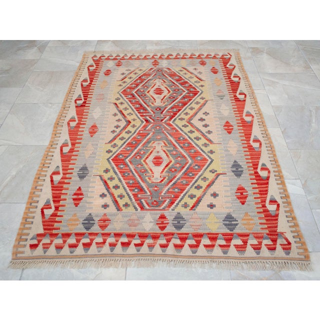 1970s Vintage Handmade Turkish Rug Kilim - 3′11″ × 5′9″ For Sale - Image 13 of 16