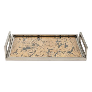 Mid-Century Serving Tray in Chrome, Cork and Glass, Italy, 1970s For Sale