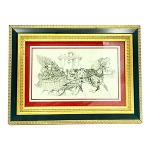 Vintage 1980s Paul Brown Brooks Brothers Framed Illustrated Christmas Card