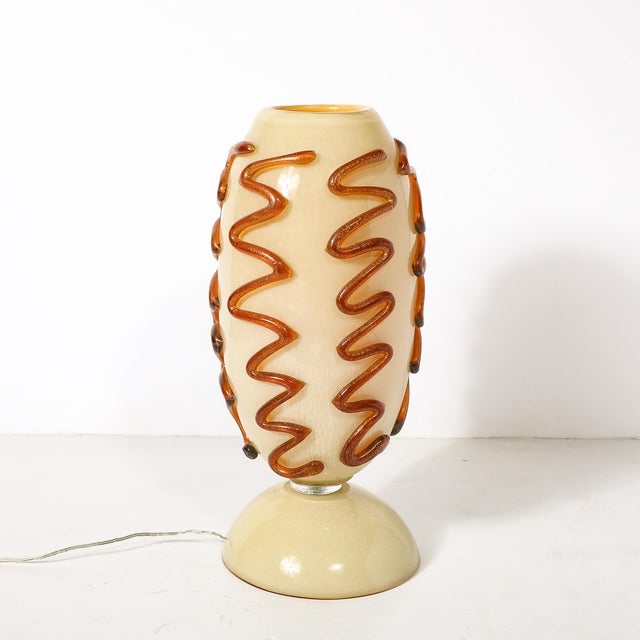 Glass Mid-Century Hand-Blown Murano Glass Uplight in Vellum Hue W/ Sandstone Trailing For Sale - Image 7 of 18