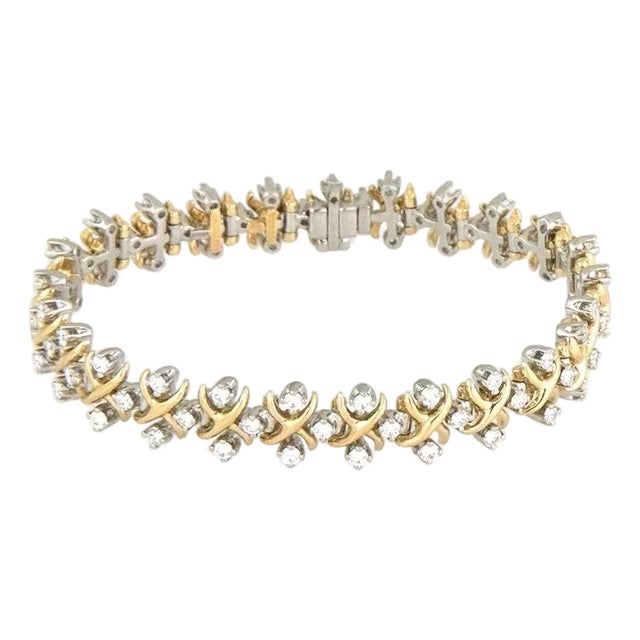 Tiffany & Co. Schlumberger Diamond Bracelet 18k Gold Platinum X Link Style For Sale