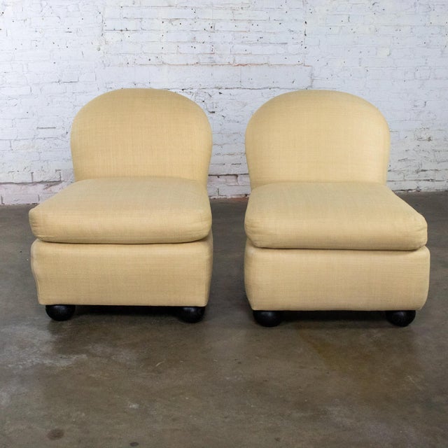 Late 20th Century Modern Round Back Slipper Chairs by Hickory Kay Lyn Tan Upholstery a Pair For Sale - Image 11 of 18