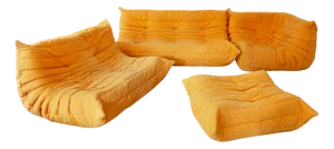 Yellow Microfiber Togo Corner, Pouf, 2-Seat & 3-Seat Sofas by Michel Ducaroy for Ligne Roset, Set of 4