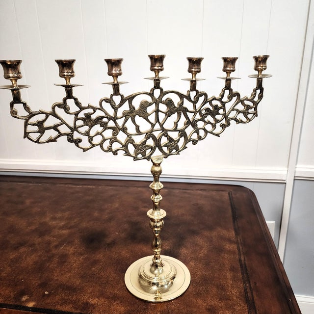Metal Antique Eastern European Brass Lion of Judah Menorah, Circa 1900 For Sale - Image 7 of 9