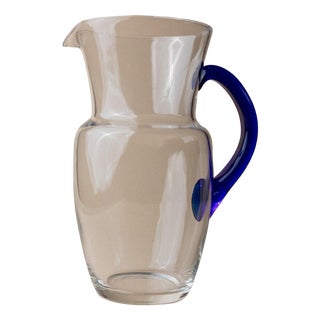 Vintage Jug in Clear Glass with Blue Handle, Italy, 1970s For Sale