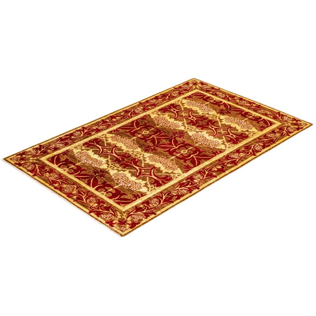 Gold Arts & Crafts Collection Hand-Knotted Area Rug - Yellow Collection 4' 10" x 7' 9" For Sale - Image 8 of 9