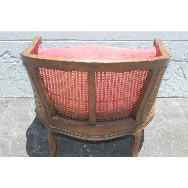 Wood C1950's Traditional Style Red Textile Caned Side Chair For Sale - Image 7 of 11