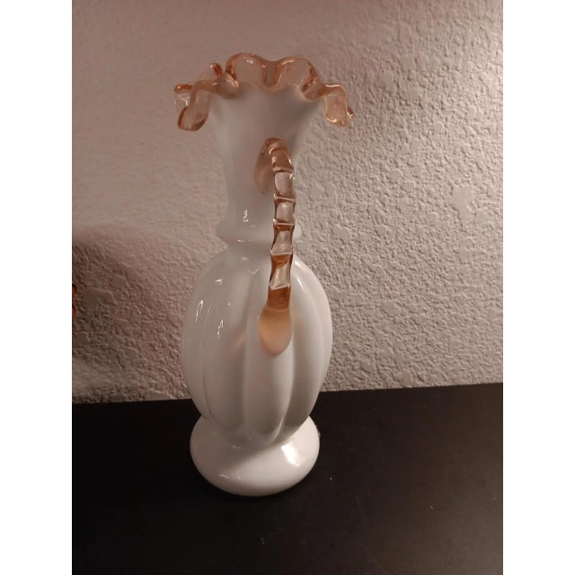 Fenton Pink Crest & Handle Pitcher Vase Circa 1945 For Sale In Dallas - Image 6 of 8